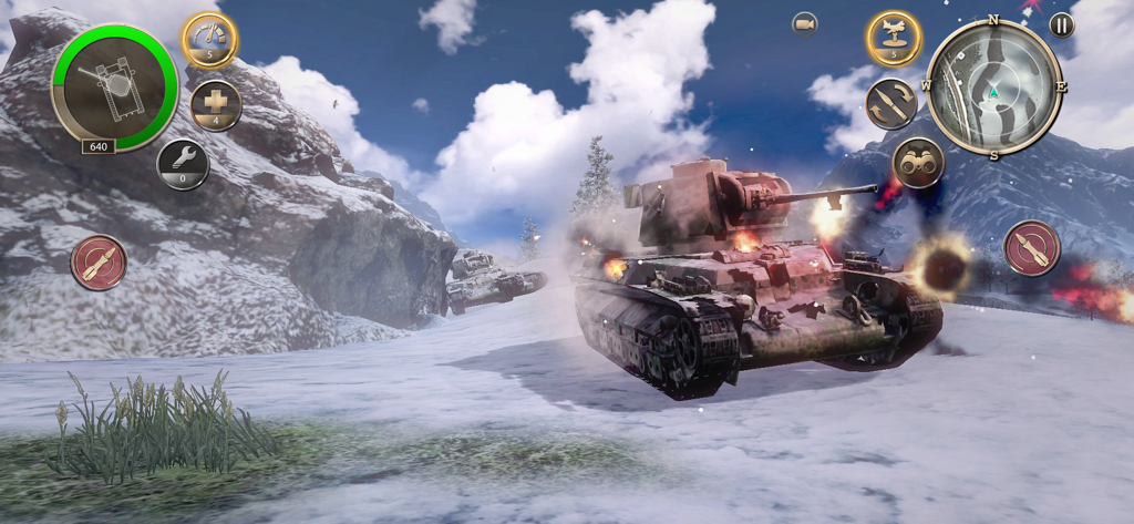 Infinite Tanks WWII - Action-packed tank battle in a snowy mountain environment during WWII.