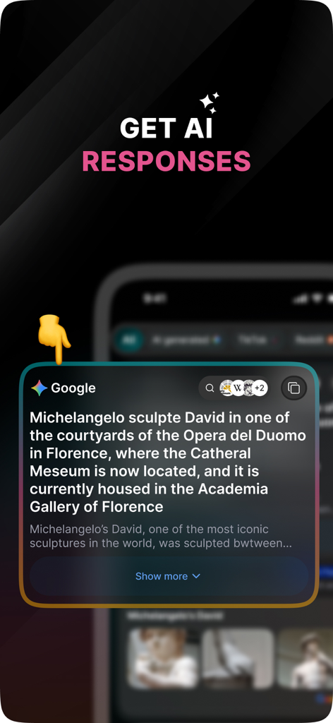 Navo - Magic Search - Smartphone screen showing Navo app delivering AI generated search responses and summaries