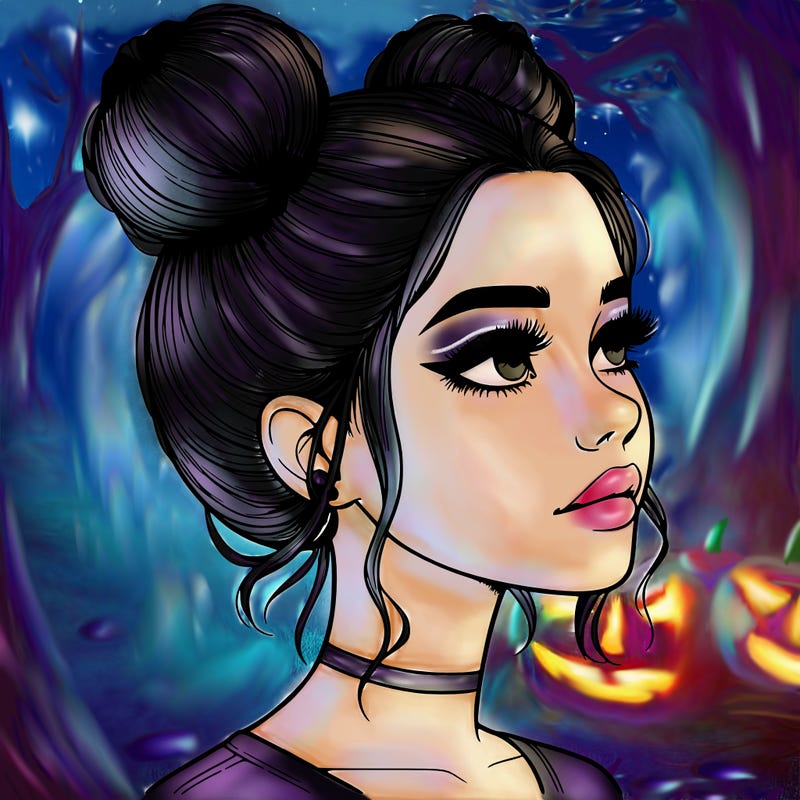 realistic girl with buns on the top of her head