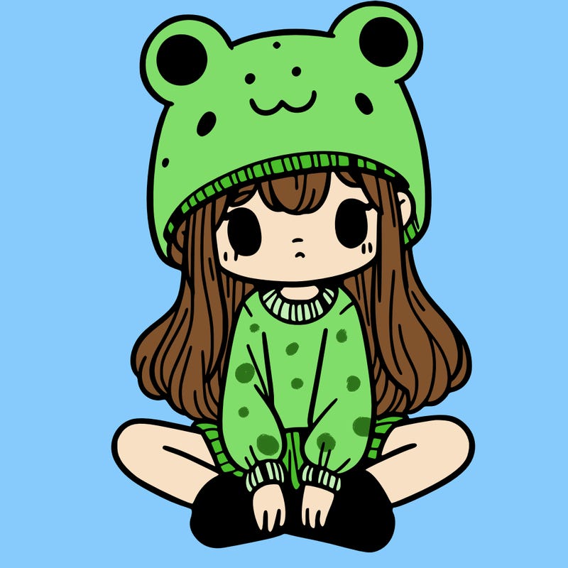 a girl wearing a frog hat and some frog socks