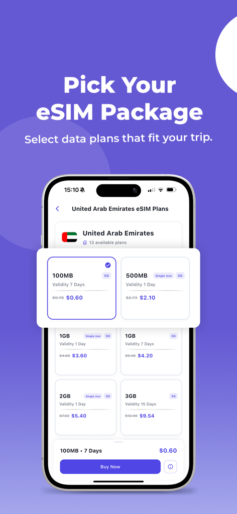 Orbit eSIM - Orbit eSIM app interface displaying multiple travel data plans for the United Arab Emirates.