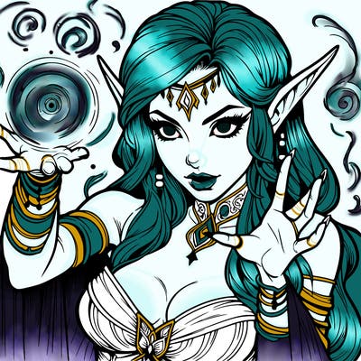 realistic scary beautiful elf sorceress casting spell