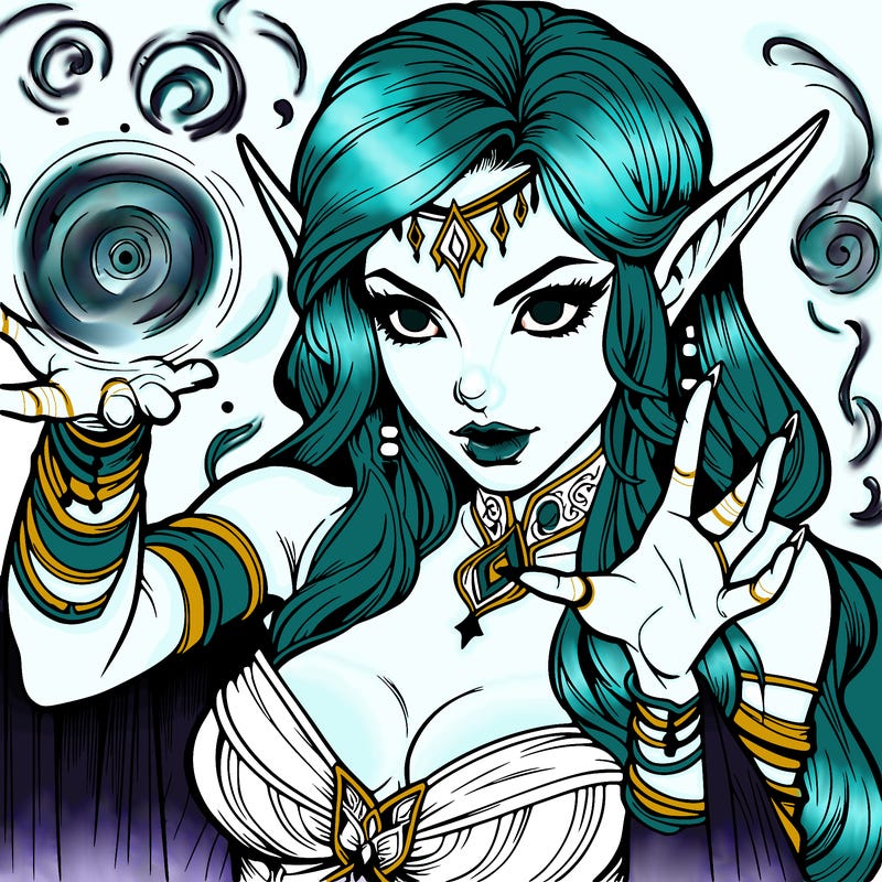 realistic scary beautiful elf sorceress casting spell
