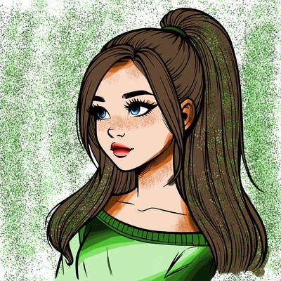 realistic girl with a high ponytail