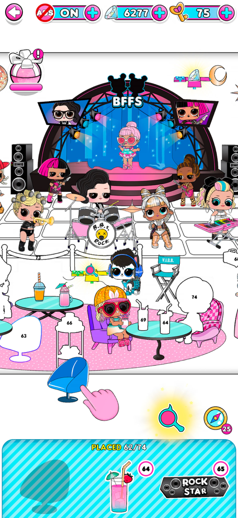 L.O.L. Surprise! Sticker Book - L.O.L. Surprise Sticker Bookアプリの、コンサートステージで演奏するドールのロックバンド。