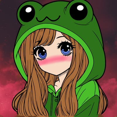 a pretty girl wearing a frog hoodie portrait with long hair