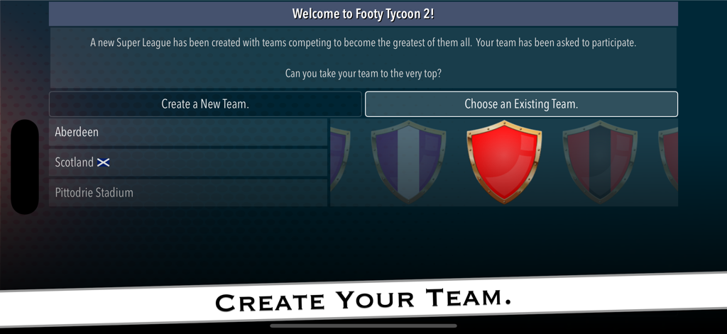 Football Tycoon 2 - Team creation and selection screen in Football Tycoon 2