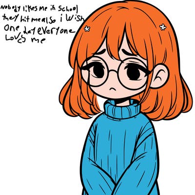 sad girl with glasses in a sweater