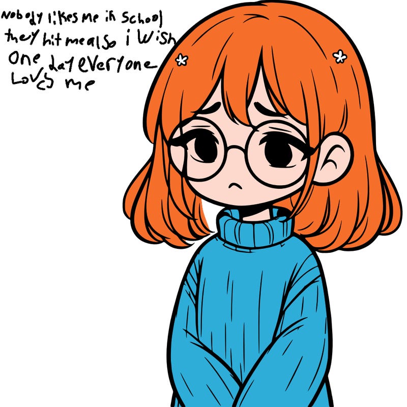 sad girl with glasses in a sweater