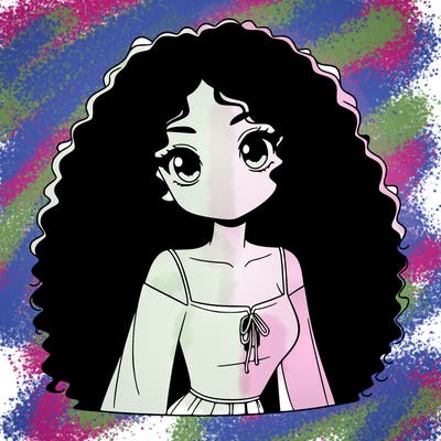 a black anime girl with long afro hair