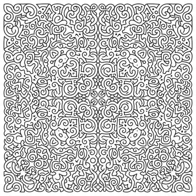 Unleash your creativity with this intricate abstract form grid pattern coloring page. Explore a world of swirling lines and symmetrical shapes, offering a deeply satisfying coloring experience.