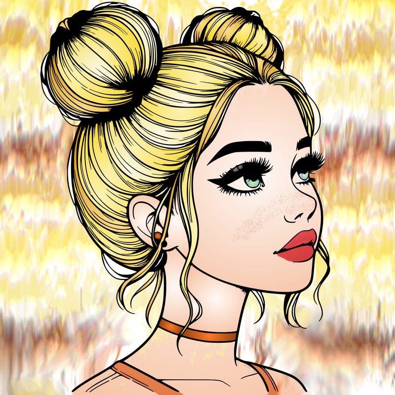 realistic girl with buns on the top of her head