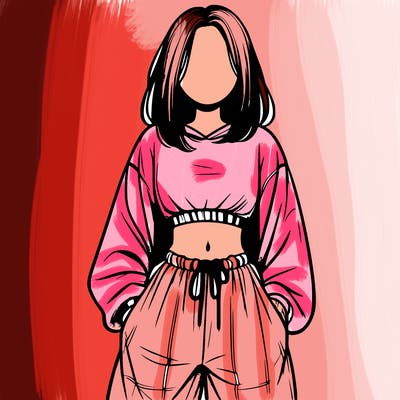 realistic girl faceless with baggy pants and a crop top