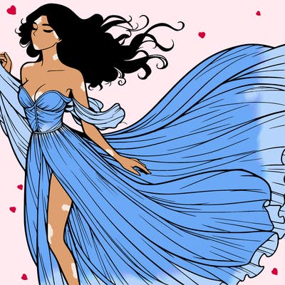 realistic woman in dress flowing the the wind