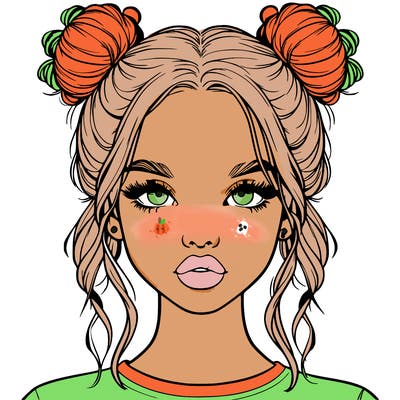 realistic girl with two buns in hair and lips