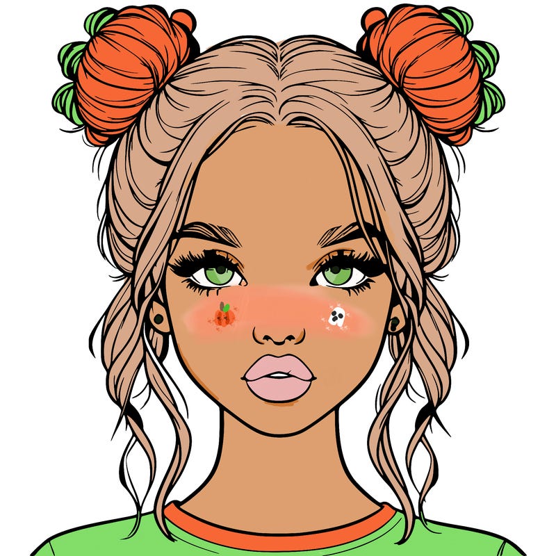 realistic girl with two buns in hair and lips