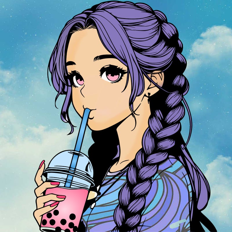 realistic girl with braided hair drinking boba