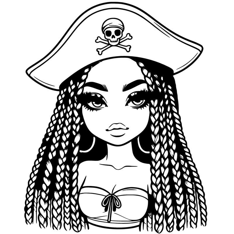 realistic girl with box braids a realistic pirate hat and crop top