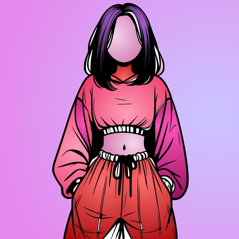 realistic girl faceless with baggy pants and a crop top