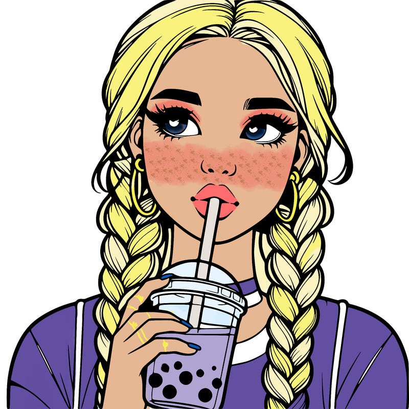 realistic girl with braided hair drinking boba