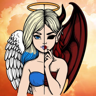 realistic angel half demon