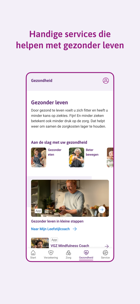 IZZ app interface showing healthy living services and lifestyle coaches