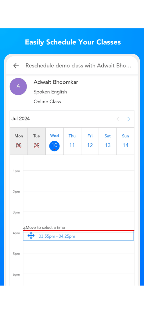UrbanPro for Tutors - UrbanPro for Tutors app interface for scheduling and rescheduling online classes