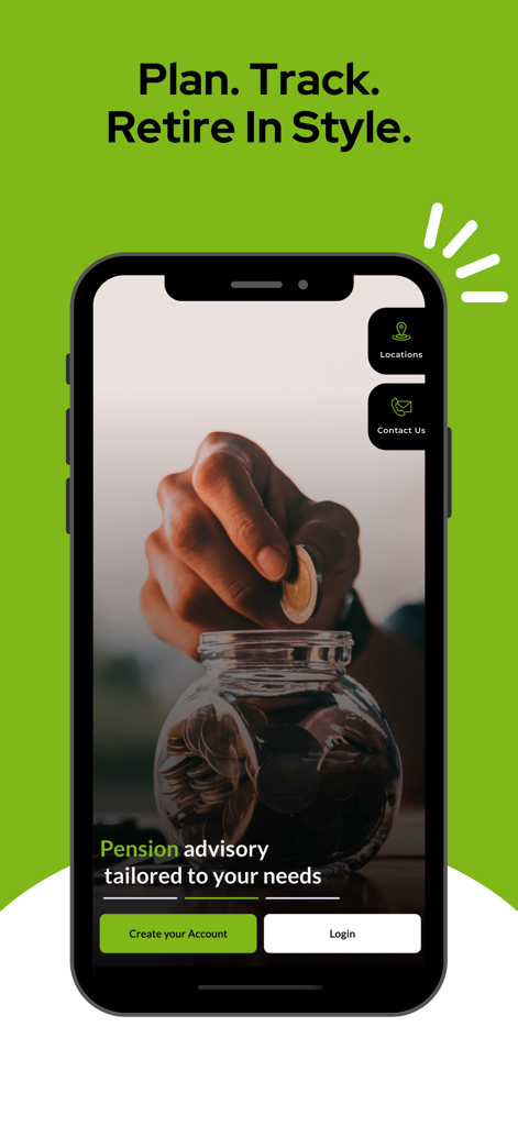 Axis Pension App - Welcome screen of the Axis Pension App showing retirement planning features and login options.