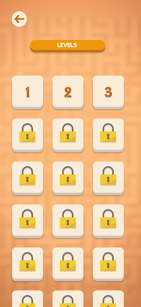 Classic Labyrinth – Maze Games - Level selection screen showing unlocked levels and locked stages with padlocks in a maze game.