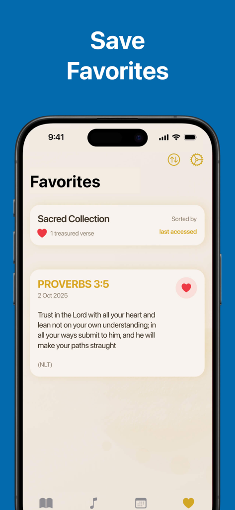 Bible Recap Tara Leigh Cobble - Favorites section in the Bible Recap app featuring Proverbs 3:5 in a Sacred Collection