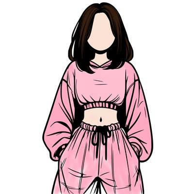 realistic girl faceless with baggy pants and a crop top