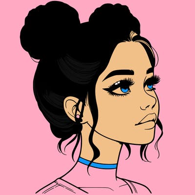 realistic girl with buns on the top of her head