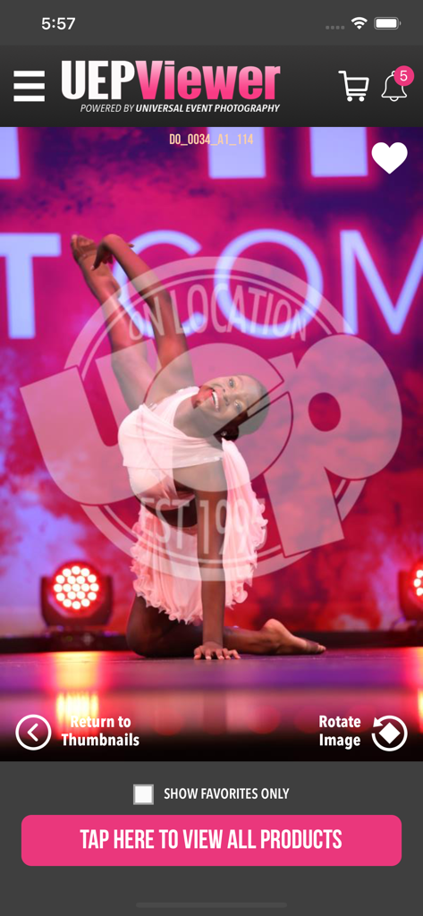 Preview of a professional dance competition photo within the UEPViewer mobile app