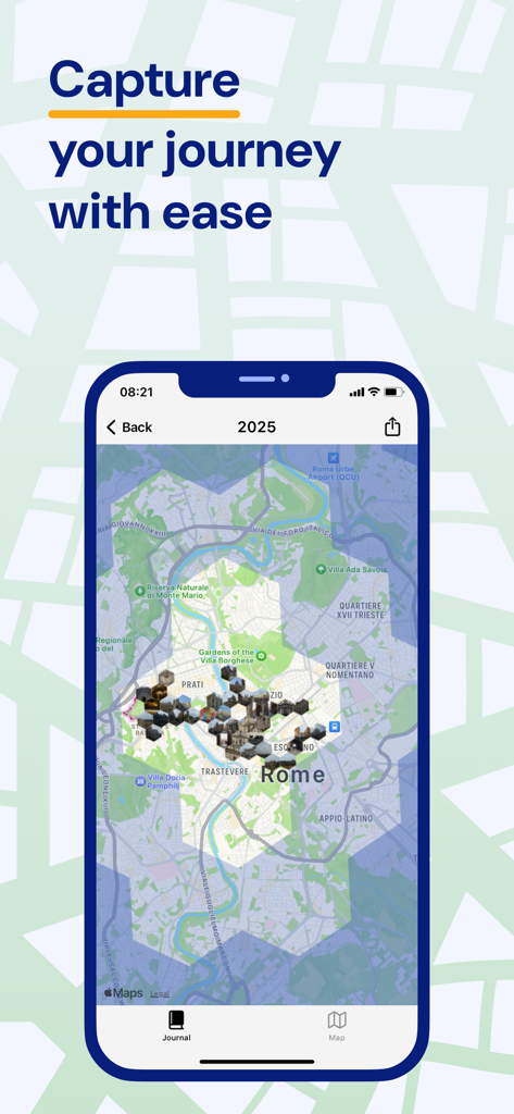 Been & Done Travel Journal Map - Been and Done Travel Journal App zeigt eine Karte von Rom mit Fotoerinnerungen