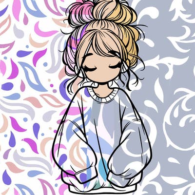 girl with baggy sweatshirt and messy bun