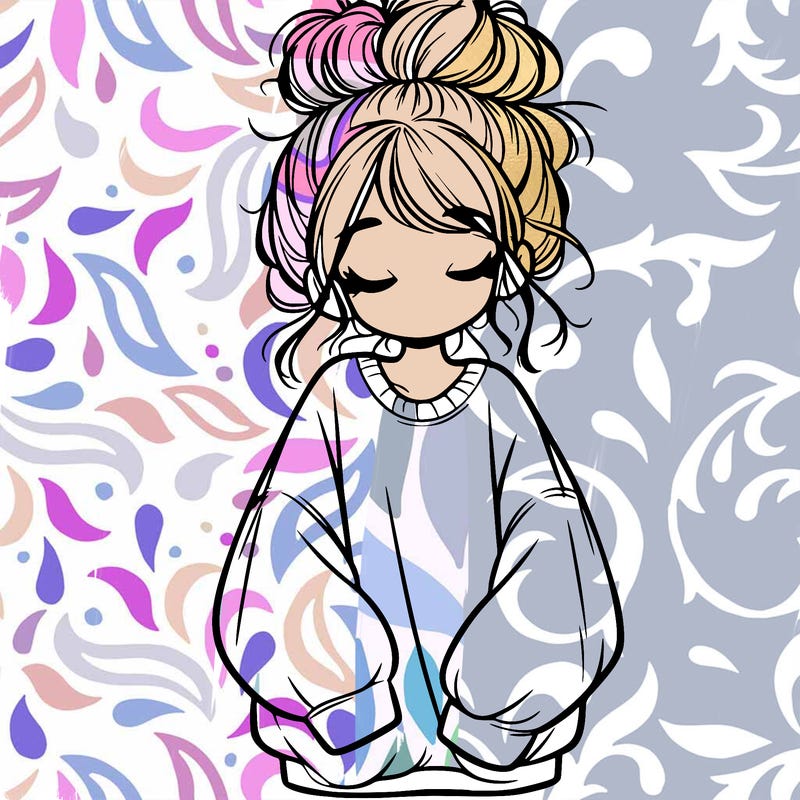 girl with baggy sweatshirt and messy bun