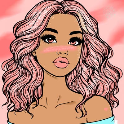 realistic girl with wavy hair and lips