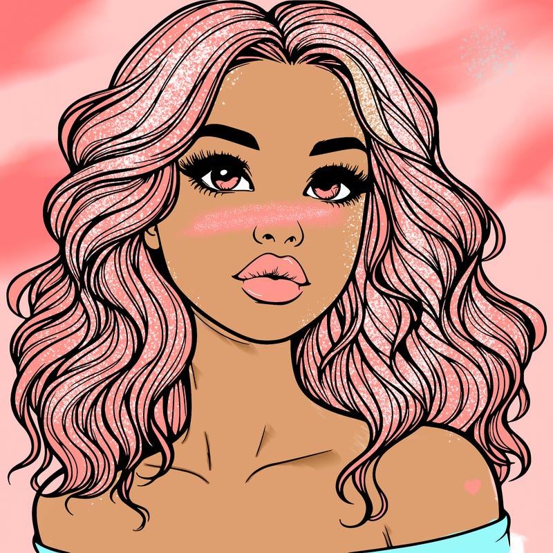 realistic girl with wavy hair and lips