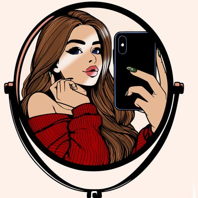 realistic girl taking mirror selfie beautiful