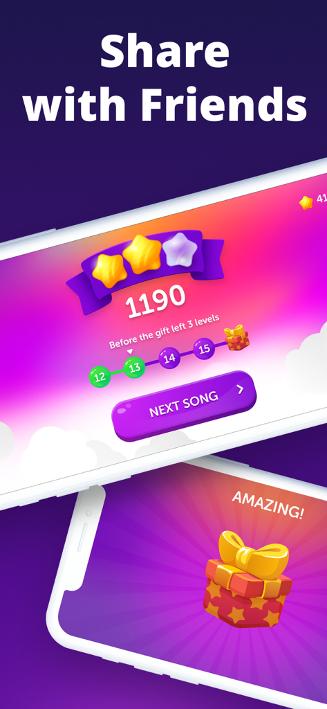 Interface of Piano Crush game showing high score level progress and a gift reward box