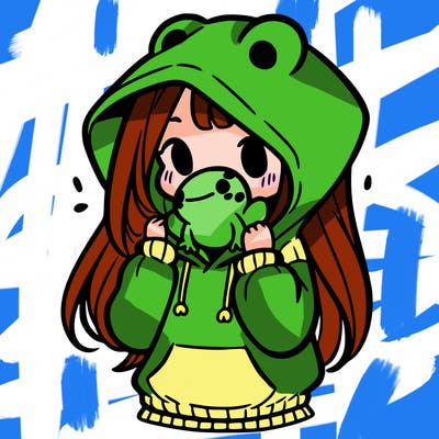 a girl holding a froggy hoodie