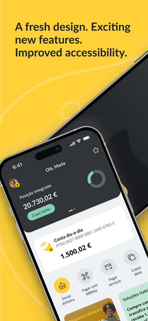 Banco Montepio mobile banking app dashboard displaying account balance and payment options on a smartphone