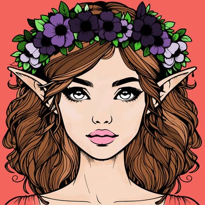 realistic female elf with flower crown