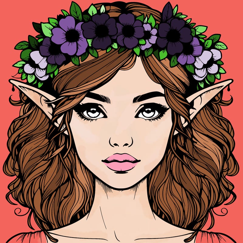 realistic female elf with flower crown