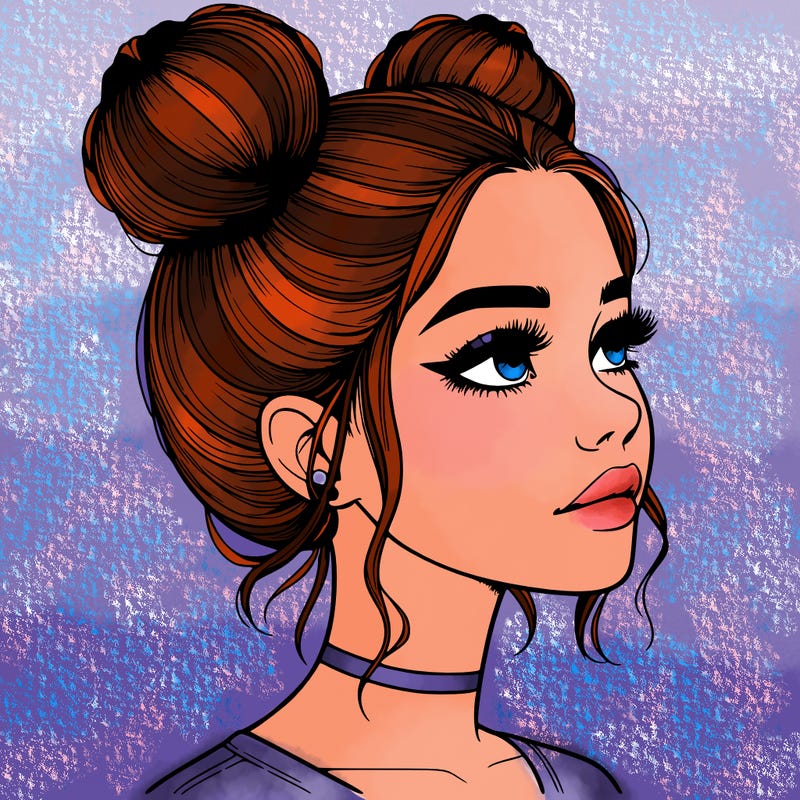 realistic girl with buns on the top of her head