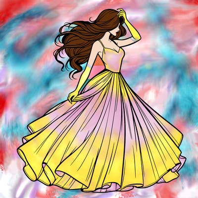 realistic woman with dress flowing in the wind