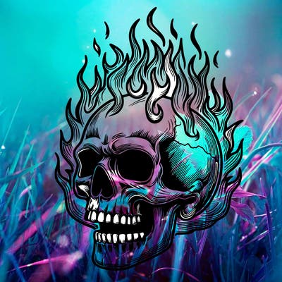 skull on fire realistic