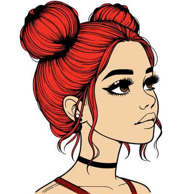 realistic girl with buns on the top of her head