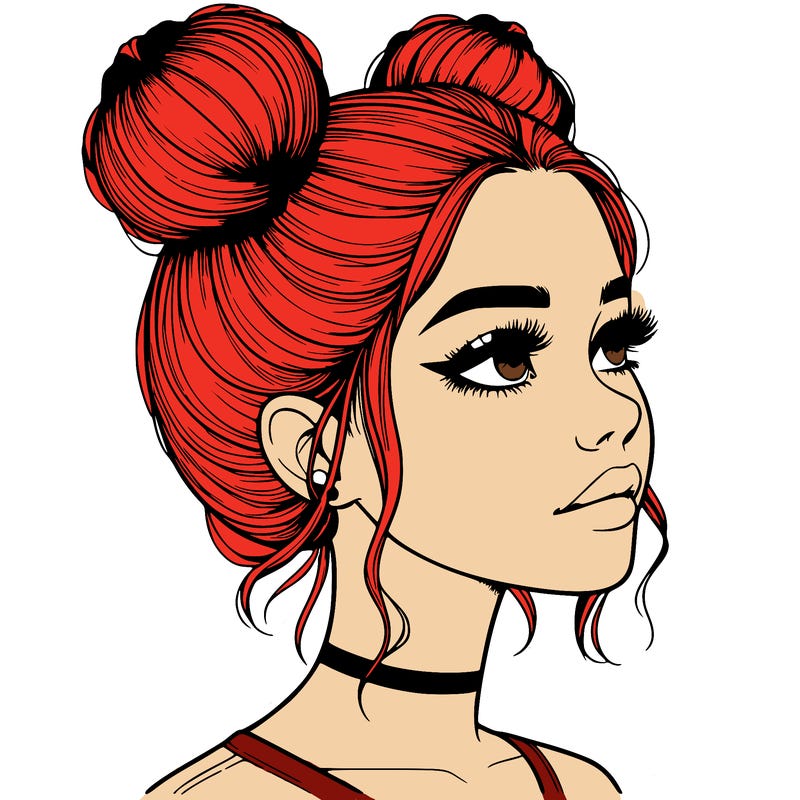 realistic girl with buns on the top of her head
