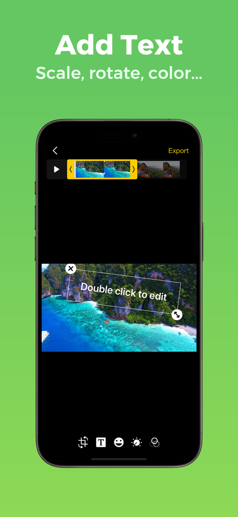 Any GIF Maker - Video to GIF - Interface of the Any GIF Maker app showing the text editing tool for adding and scaling text on a video clip.